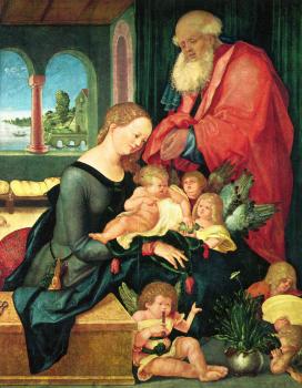 Hans Baldung Grien : Holy family in the room with five angels